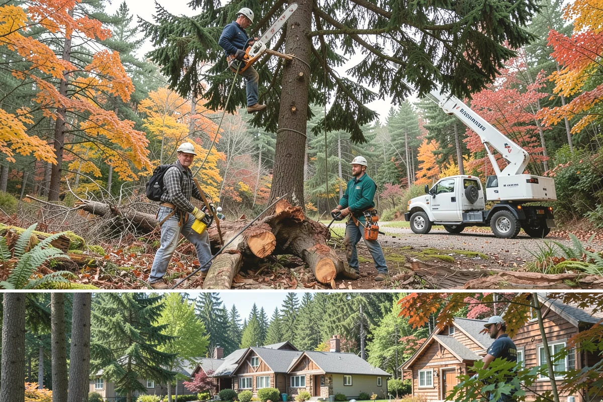 Crane-assisted tree removal in Edgewood, Pierce County, WA - This service can be performed year-round in Puget Sound weather but requires careful planning during wet seasons to manage ground...
