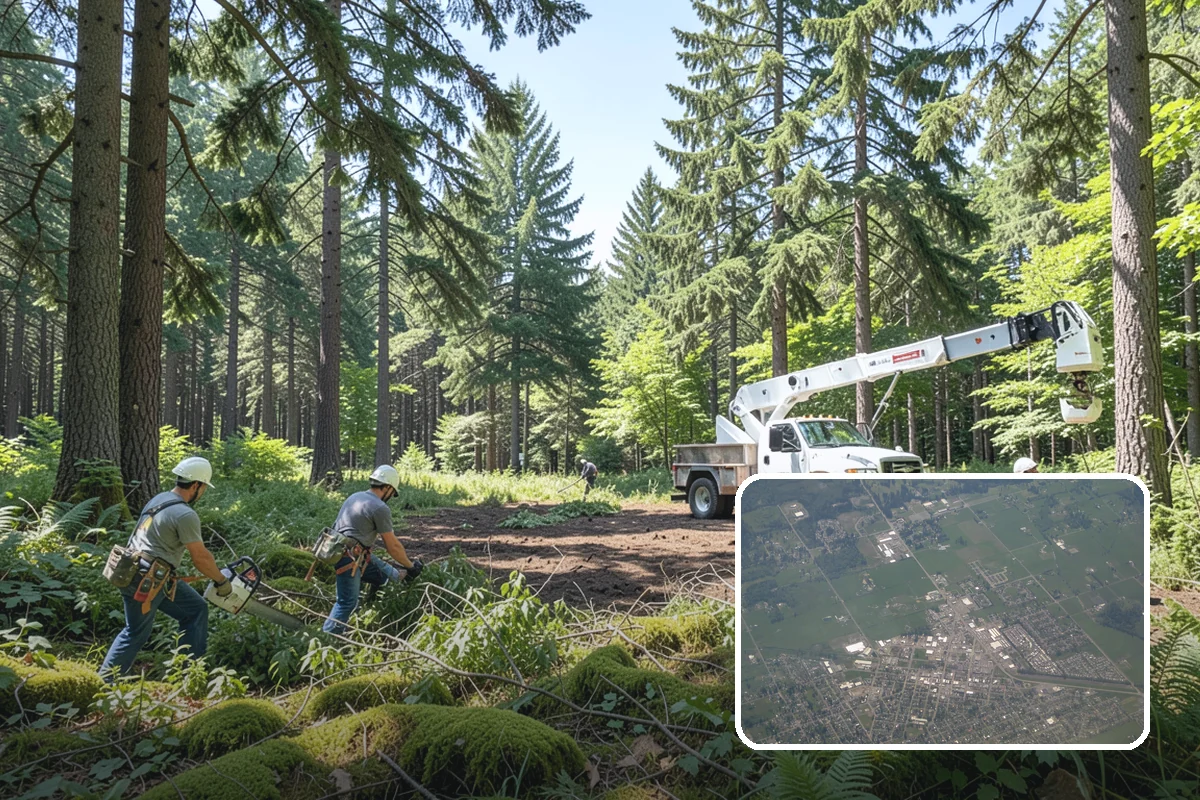 Crane-assisted tree removal in Enumclaw, King County, WA - Removes safety hazards and reduces liability