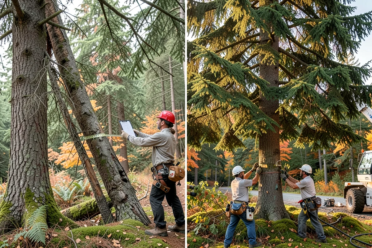 Crane-assisted tree removal in Everett, Snohomish County, WA - On-site assessment and hazard evaluation