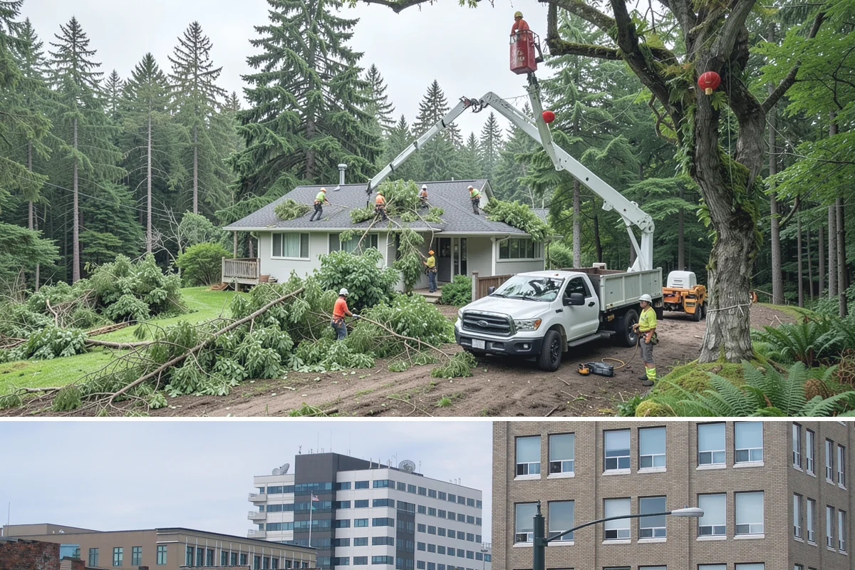 Crane-assisted tree removal in Everett, Snohomish County, WA - This service can be performed year-round in Puget Sound weather but requires careful planning during wet seasons to manage ground...