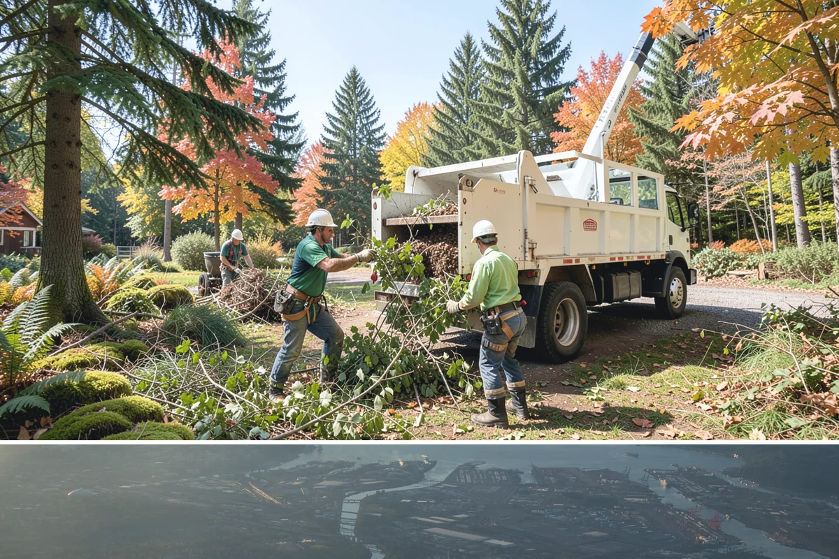 Crane-assisted tree removal in Fife, Pierce County, WA - This service can be performed year-round in Puget Sound weather but requires careful planning during wet seasons to manage ground...