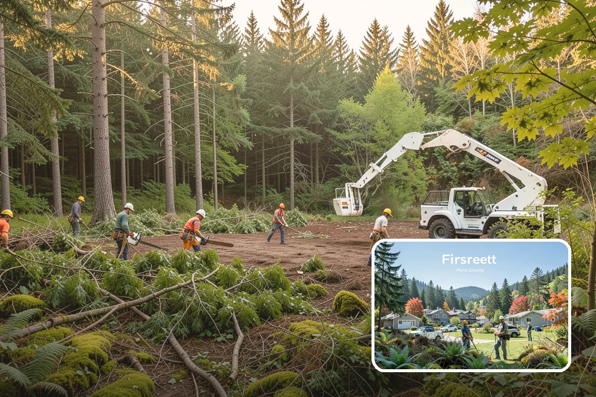 Crane-assisted tree removal in Fircrest, Pierce County, WA - Removes safety hazards and reduces liability