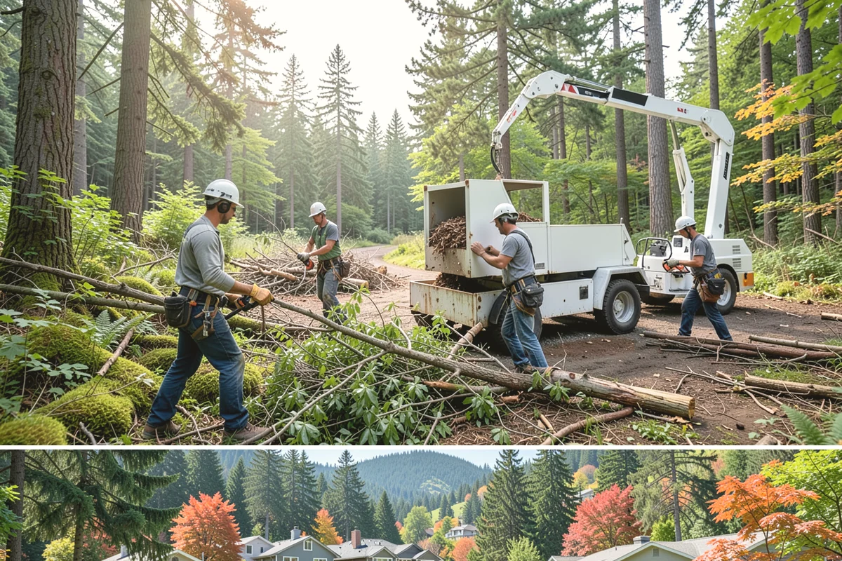 Crane-assisted tree removal in Fircrest, Pierce County, WA - This service can be performed year-round in Puget Sound weather but requires careful planning during wet seasons to manage ground...