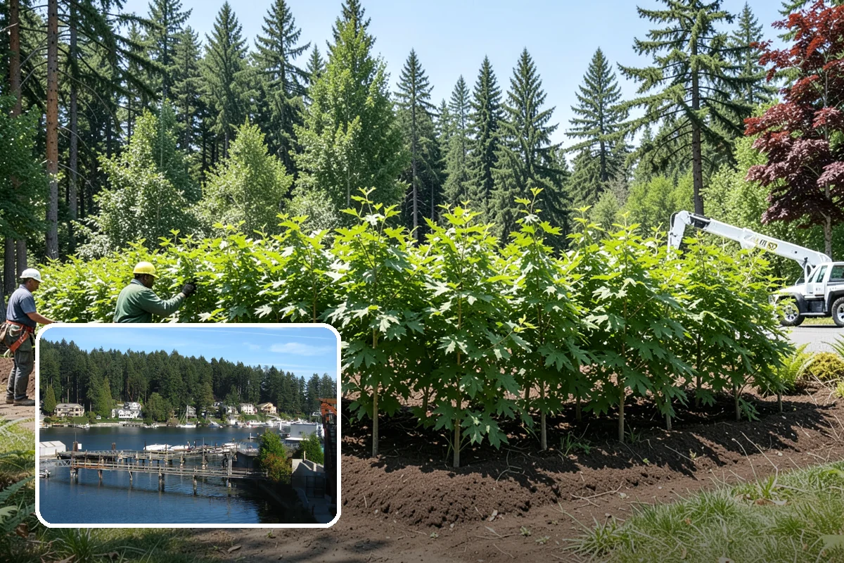 Crane-assisted tree removal in Gig Harbor, Pierce County, WA - Removes safety hazards and reduces liability