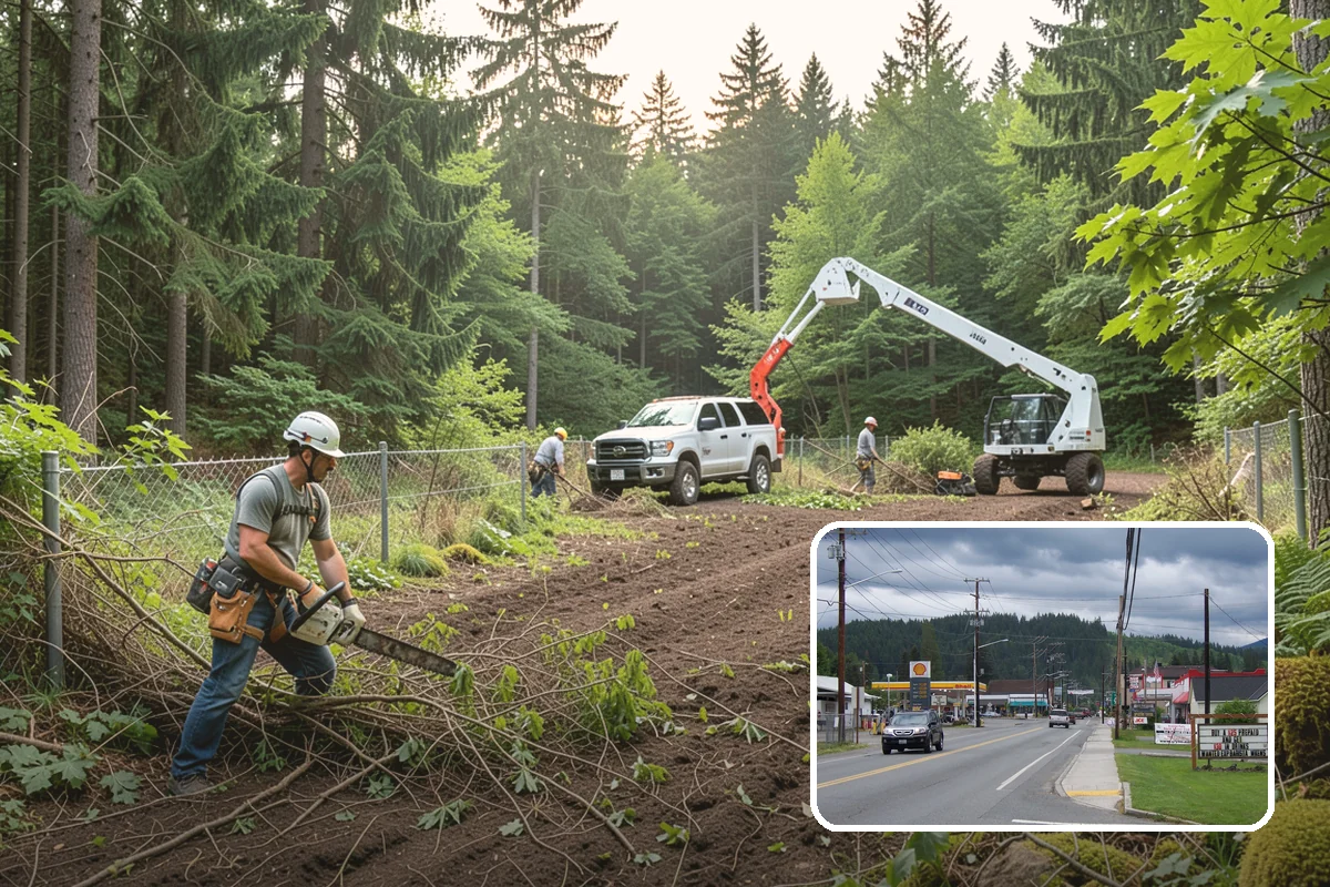 Crane-assisted tree removal in Granite Falls, Snohomish County, WA - Removes safety hazards and reduces liability
