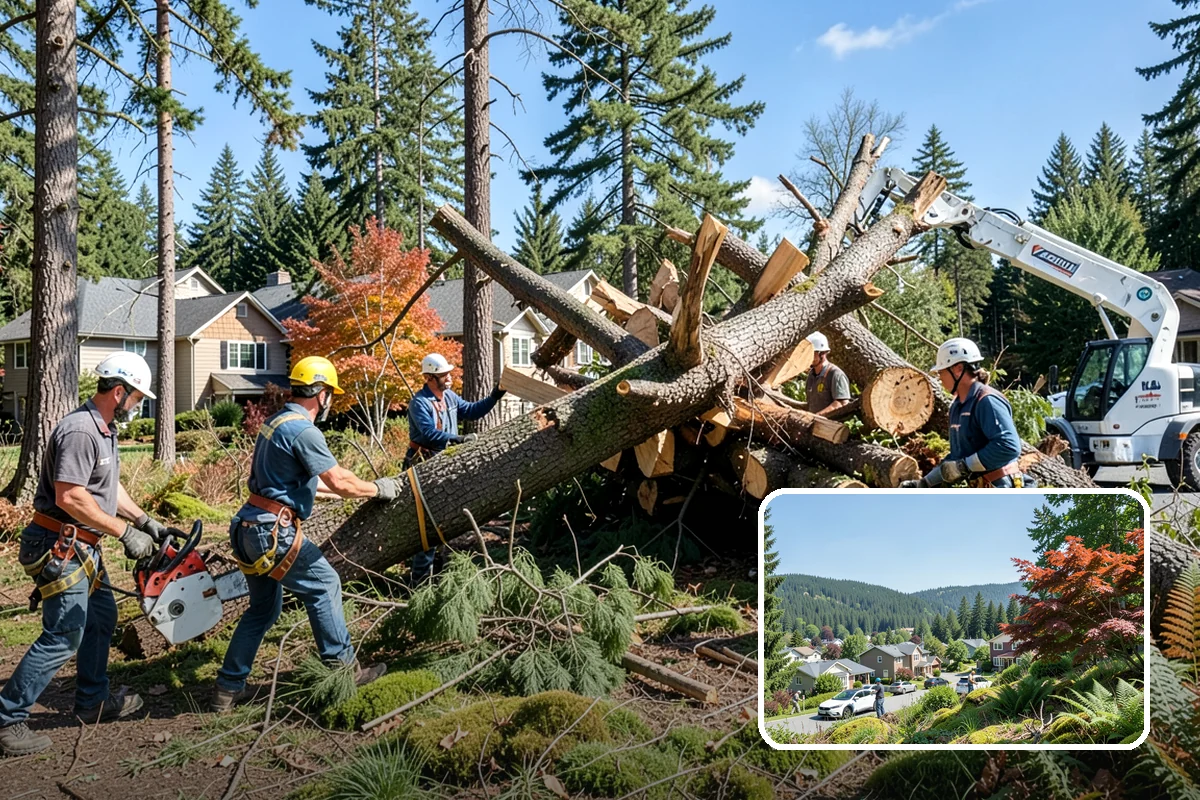 Crane-assisted tree removal in Index, Snohomish County, WA - Removes safety hazards and reduces liability
