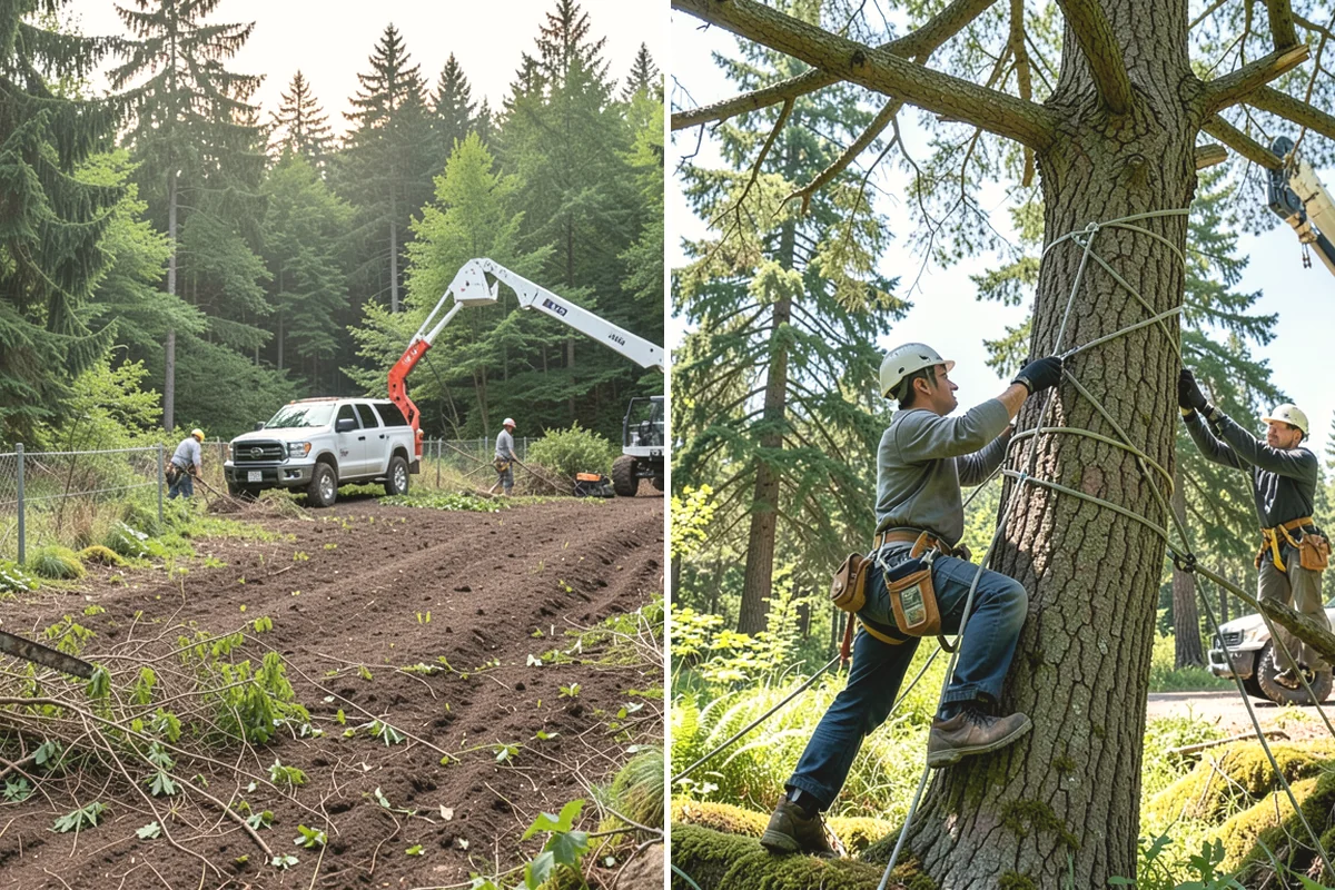 Crane-assisted tree removal in Issaquah, King County, WA - On-site assessment and hazard evaluation