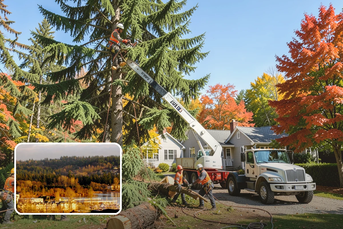 Crane-assisted tree removal in Kenmore, King County, WA - Removes safety hazards and reduces liability