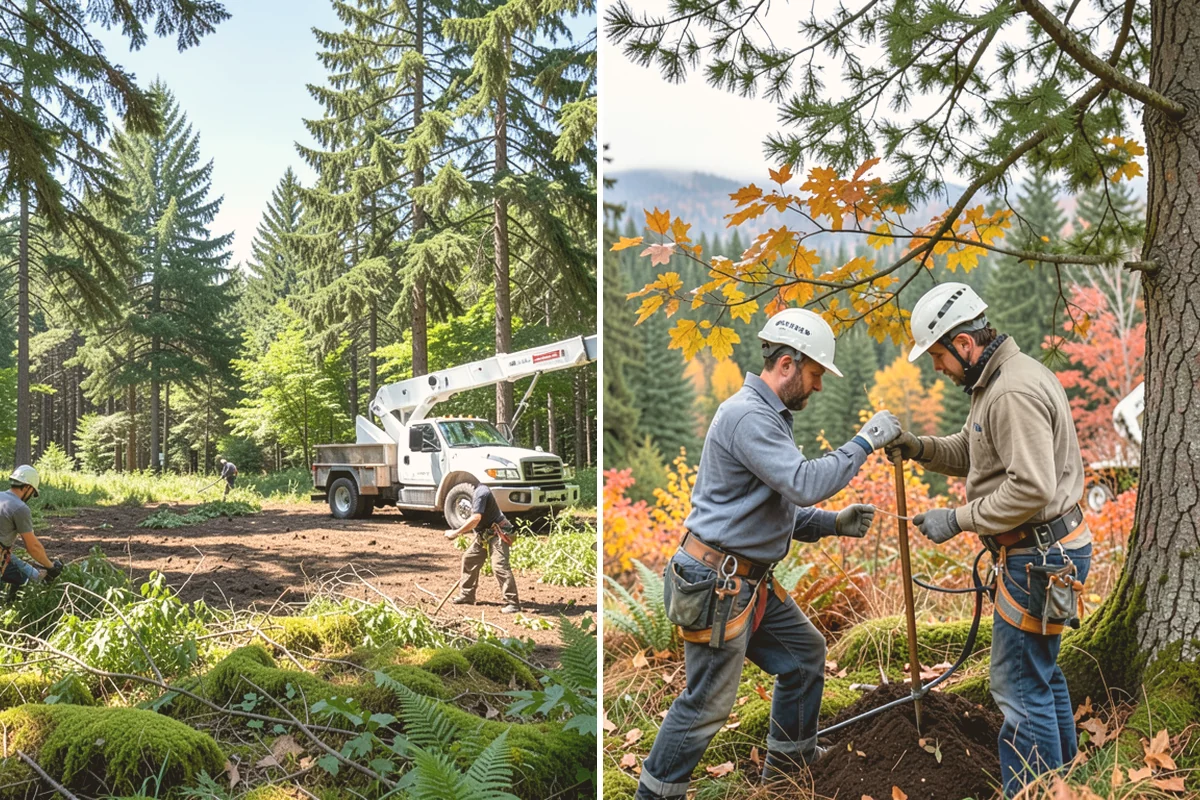 Crane-assisted tree removal in Kent, King County, WA - On-site assessment and hazard evaluation