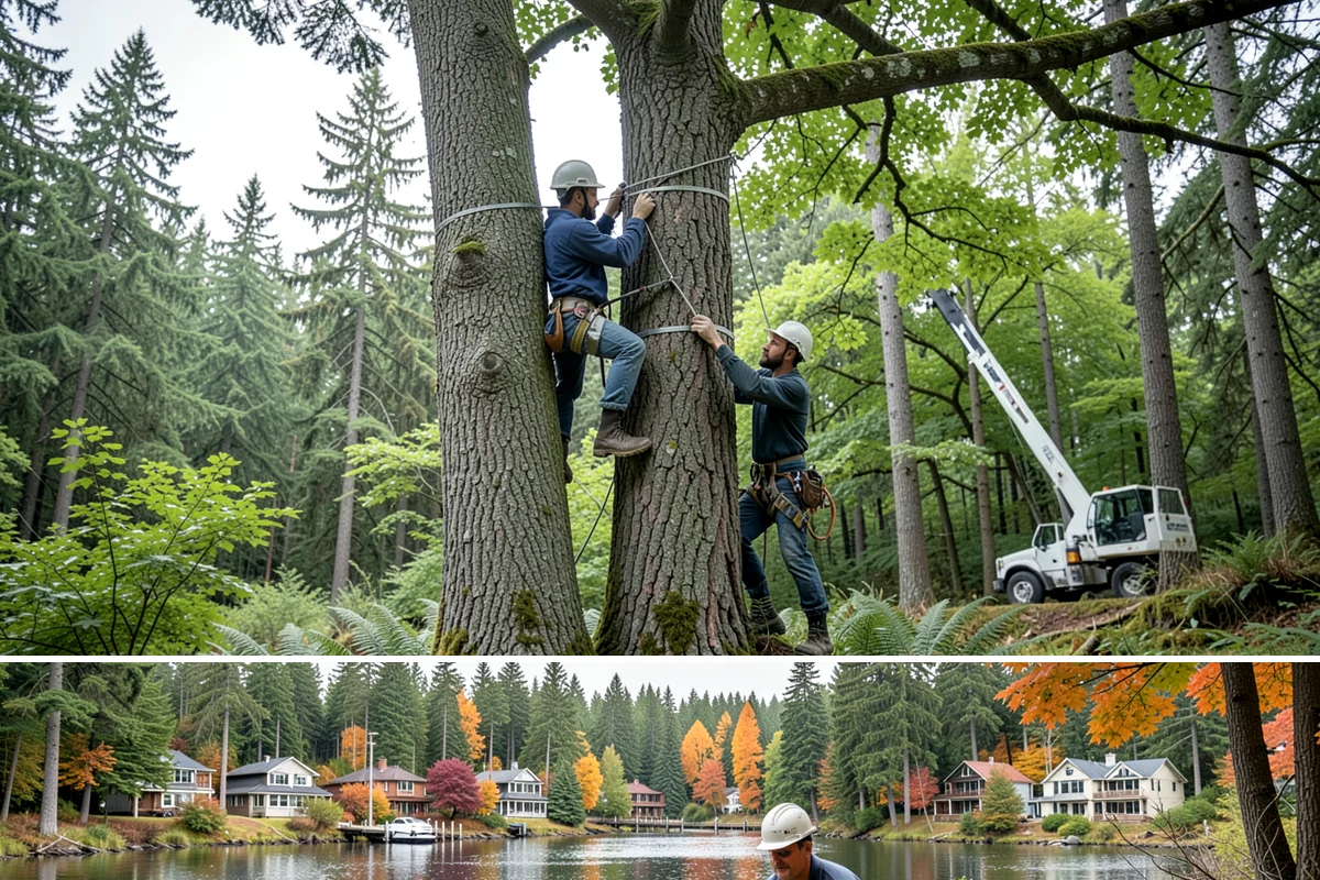 Crane-assisted tree removal in La Conner, Skagit County, WA - This service can be performed year-round in Puget Sound weather but requires careful planning during wet seasons to manage ground...