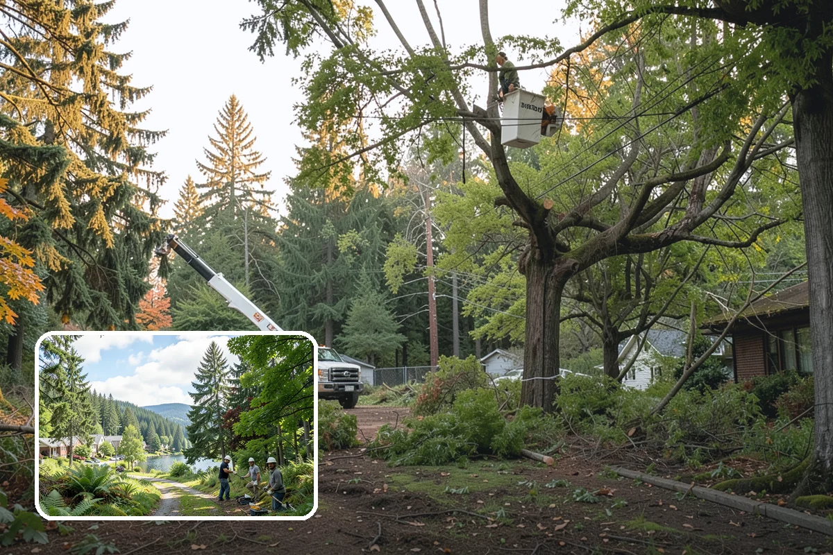 Crane-assisted tree removal in Lake Forest Park, King County, WA - Removes safety hazards and reduces liability
