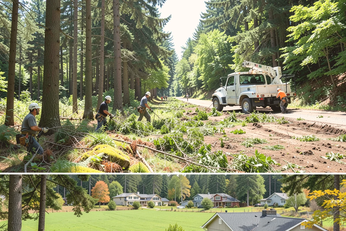 Crane-assisted tree removal in Lyman, Skagit County, WA - This service can be performed year-round in Puget Sound weather but requires careful planning during wet seasons to manage ground...
