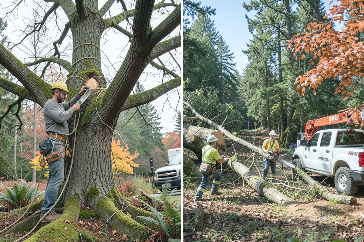 Crane-assisted tree removal in Marysville, Snohomish County, WA - On-site assessment and hazard evaluation