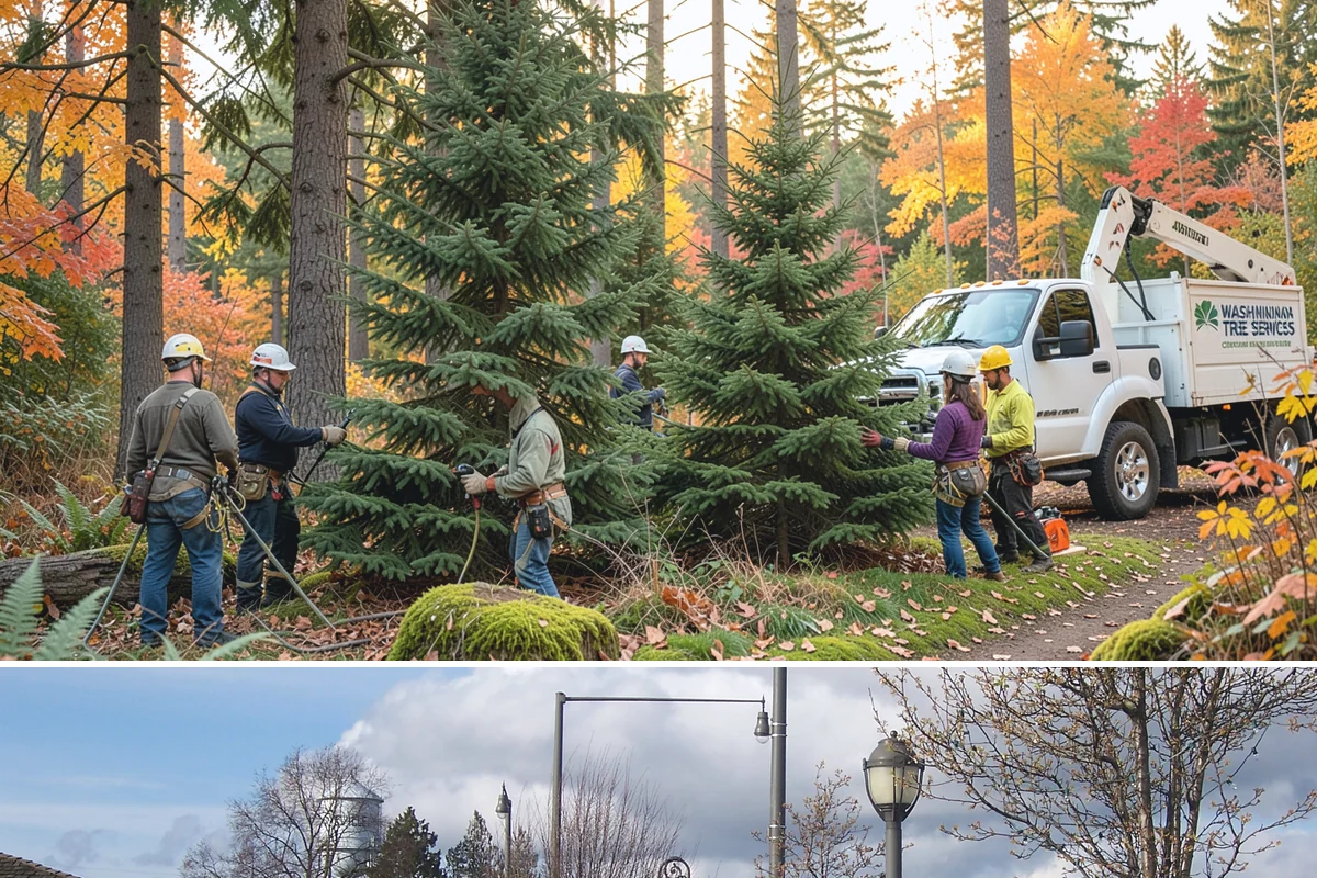 Crane-assisted tree removal in Marysville, Snohomish County, WA - This service can be performed year-round in Puget Sound weather but requires careful planning during wet seasons to manage ground...