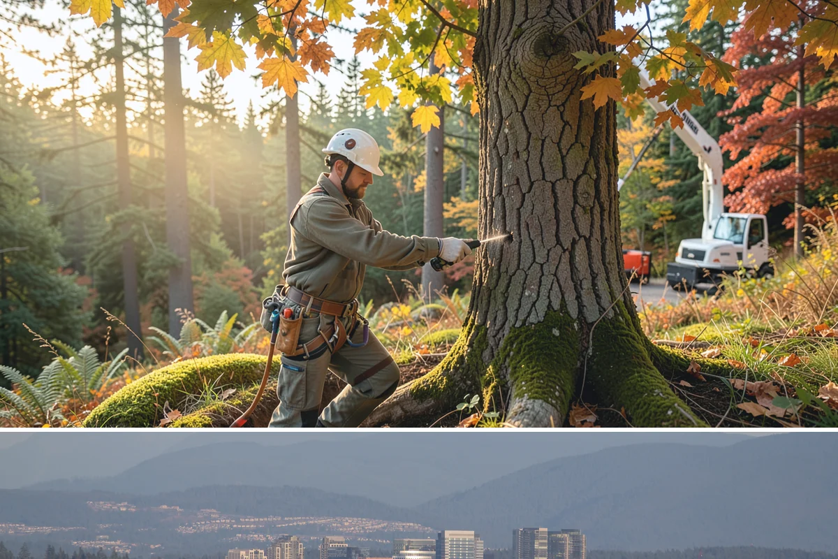 Crane-assisted tree removal in Medina, King County, WA - This service can be performed year-round in Puget Sound weather but requires careful planning during wet seasons to manage ground...