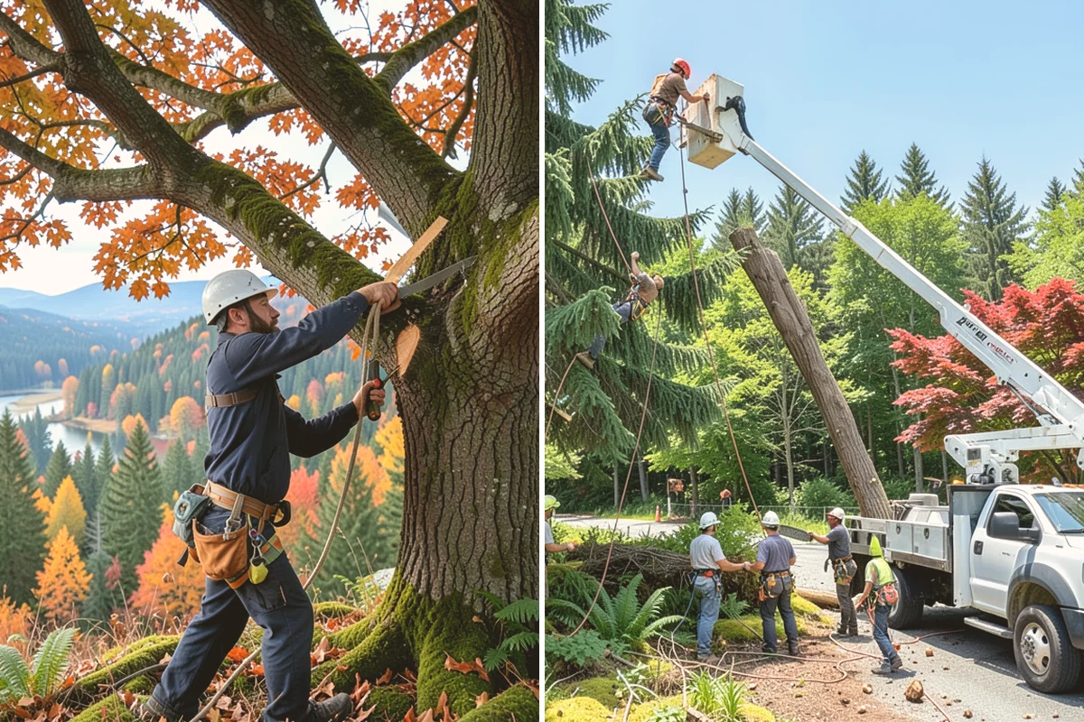 Crane-assisted tree removal in Milton, King County, WA - On-site assessment and hazard evaluation