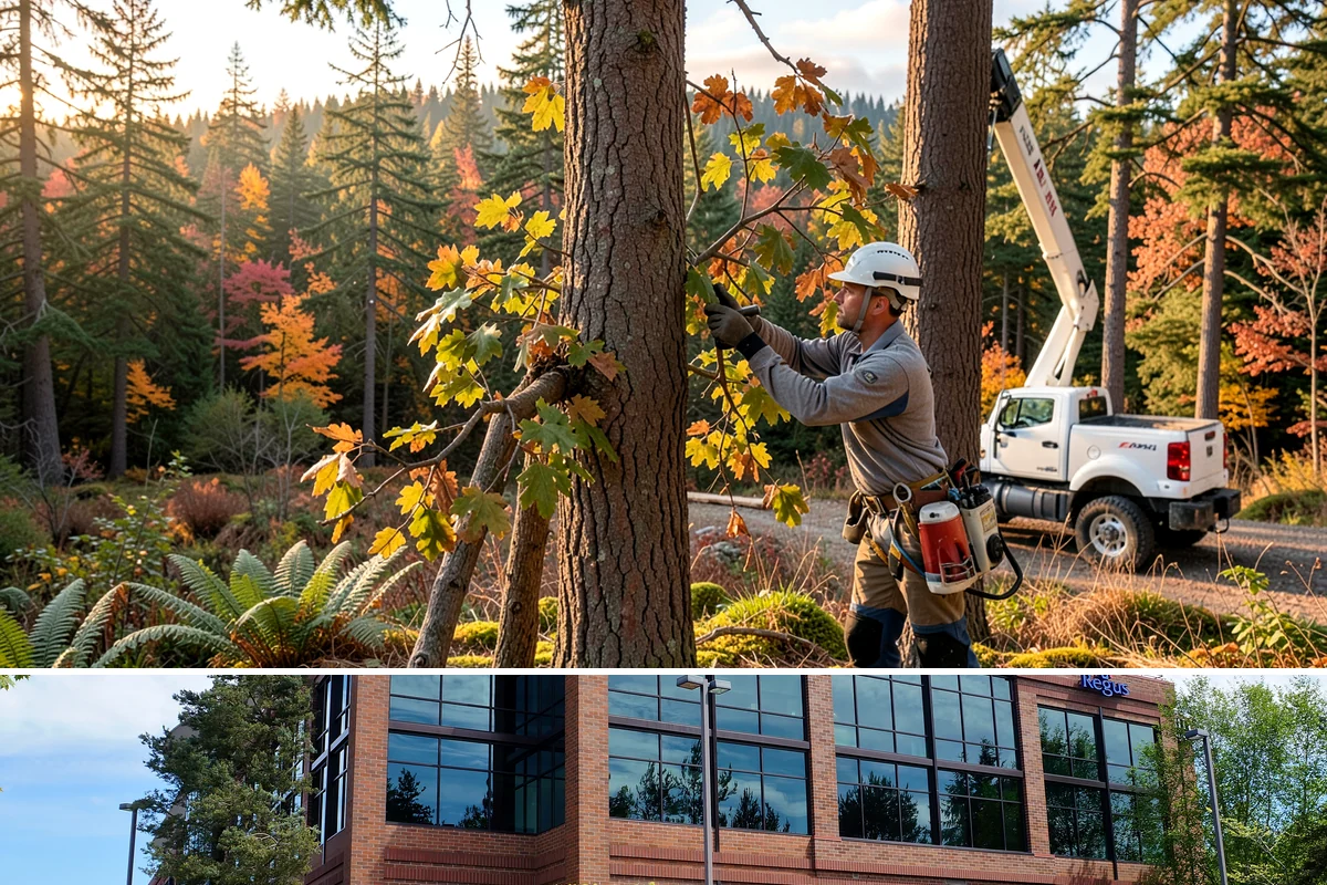 Crane-assisted tree removal in Mountlake Terrace, Snohomish County, WA - This service can be performed year-round in Puget Sound weather but requires careful planning during wet seasons to manage ground...
