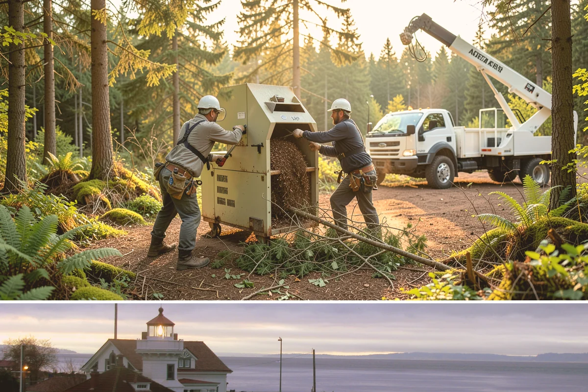 Crane-assisted tree removal in Mukilteo, Snohomish County, WA - This service can be performed year-round in Puget Sound weather but requires careful planning during wet seasons to manage ground...