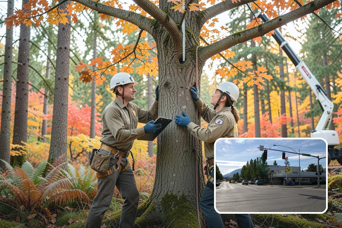 Crane-assisted tree removal in North Bend, King County, WA - Removes safety hazards and reduces liability