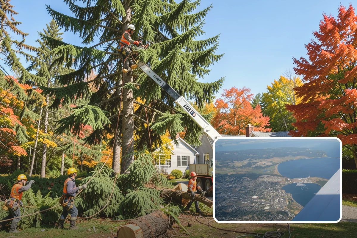 Crane-assisted tree removal in Oak Harbor, Island County, WA - Removes safety hazards and reduces liability