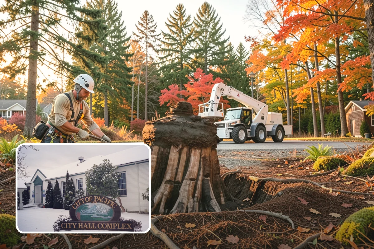 Crane-assisted tree removal in Pacific, King County, WA - Removes safety hazards and reduces liability