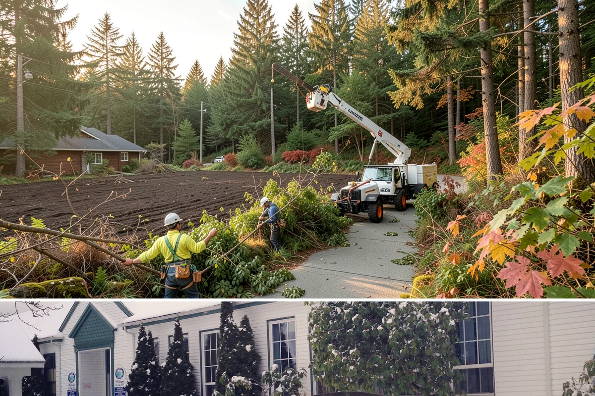 Crane-assisted tree removal in Pacific, King County, WA - This service can be performed year-round in Puget Sound weather but requires careful planning during wet seasons to manage ground...