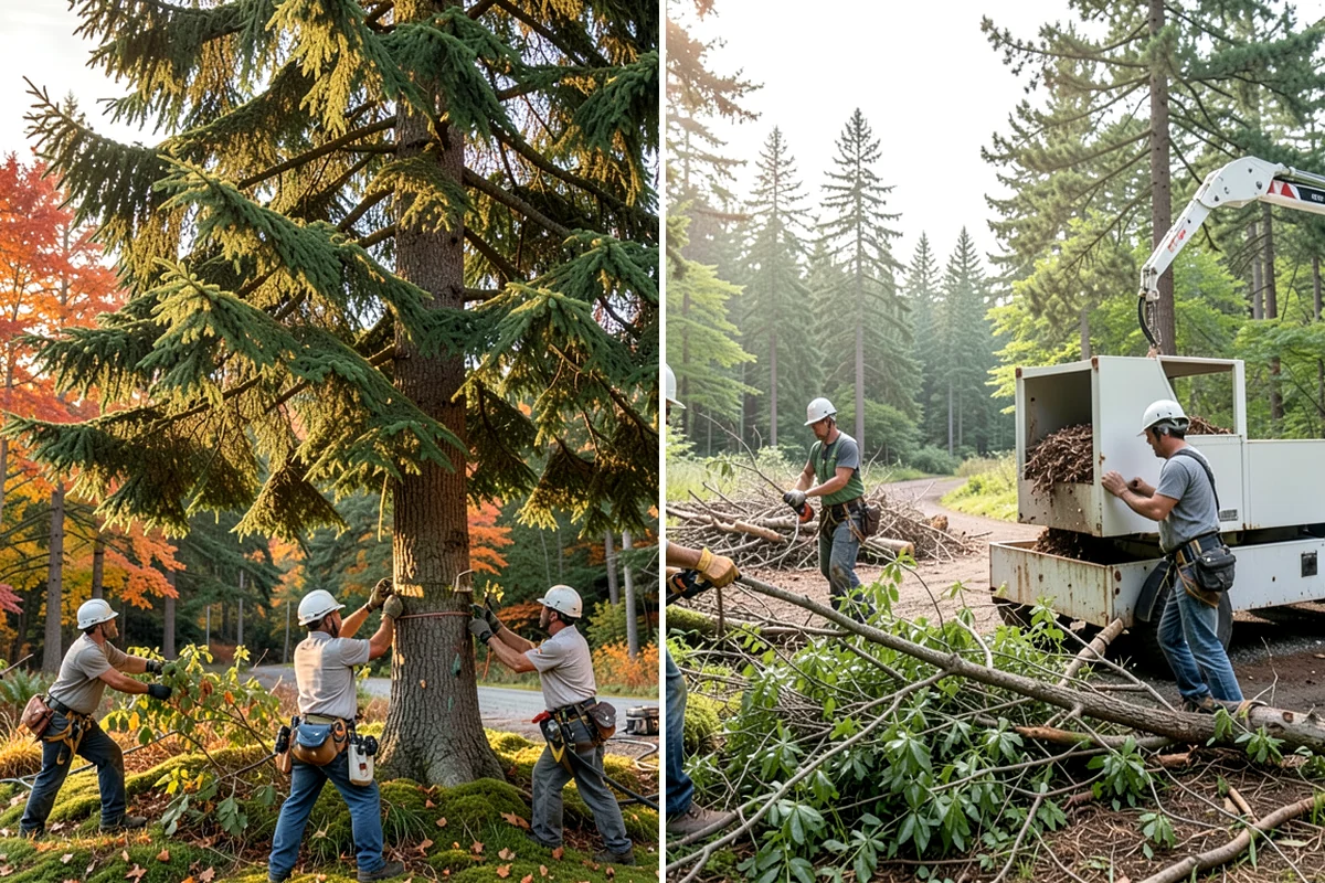 Crane-assisted tree removal in Puyallup, Pierce County, WA - On-site assessment and hazard evaluation