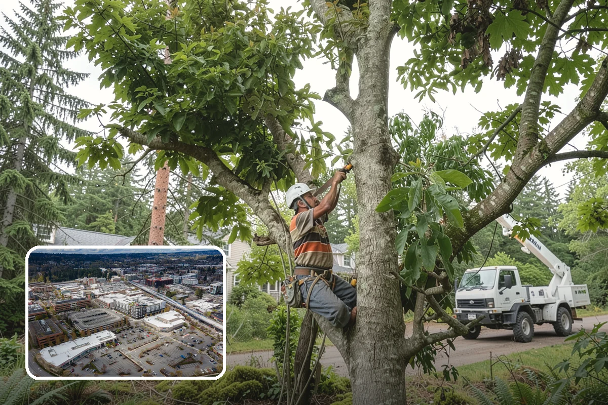 Crane-assisted tree removal in Redmond, King County, WA - Removes safety hazards and reduces liability