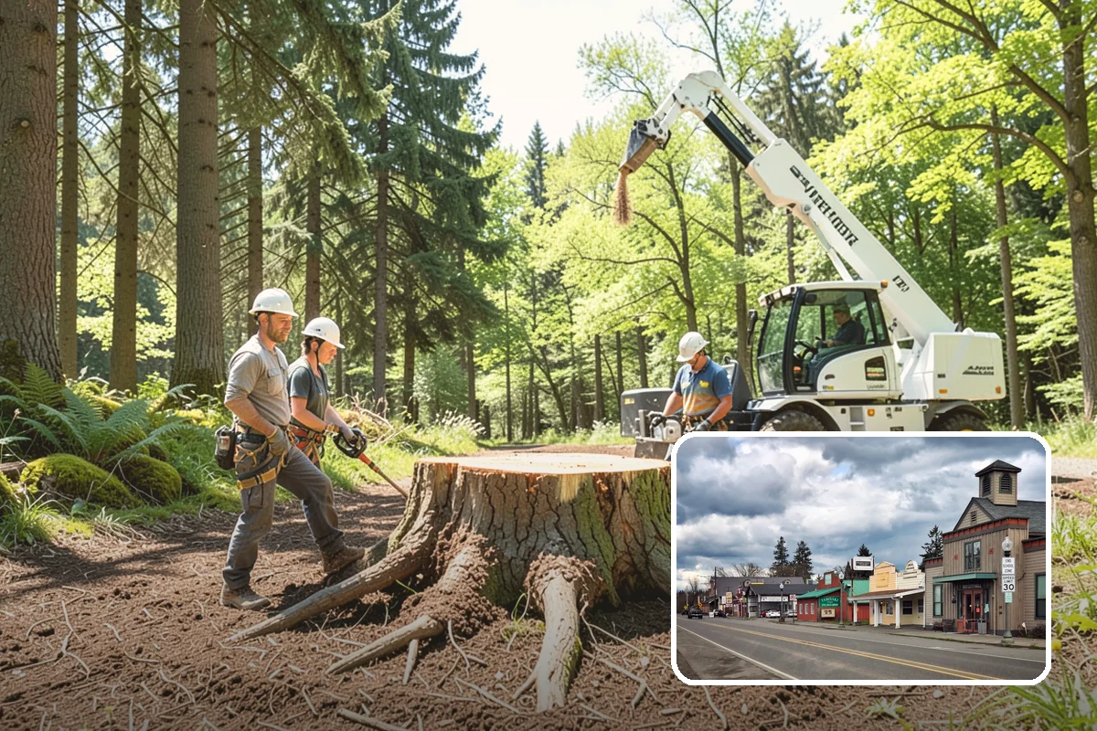 Crane-assisted tree removal in Roy, Pierce County, WA - Removes safety hazards and reduces liability