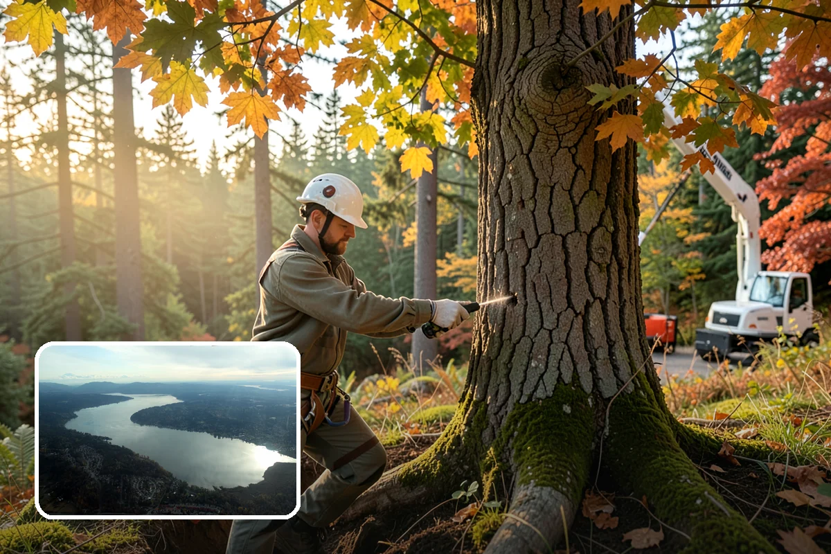 Crane-assisted tree removal in Sammamish, King County, WA - Removes safety hazards and reduces liability