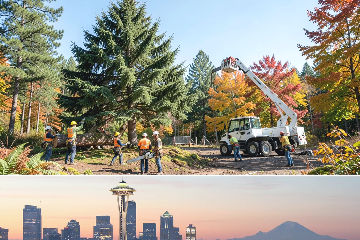 Crane-assisted tree removal in Seattle, King County, WA - This service can be performed year-round in Puget Sound weather but requires careful planning during wet seasons to manage ground...