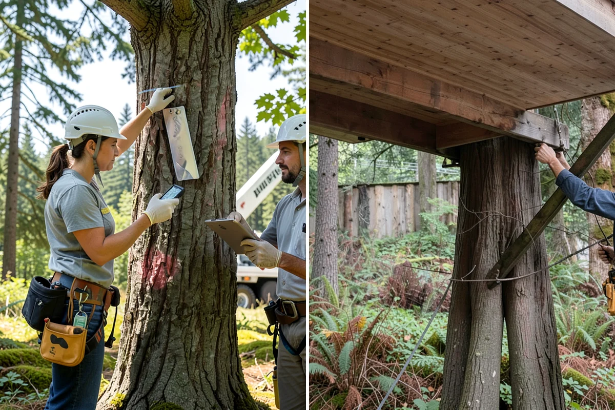 Crane-assisted tree removal in Shoreline, King County, WA - On-site assessment and hazard evaluation