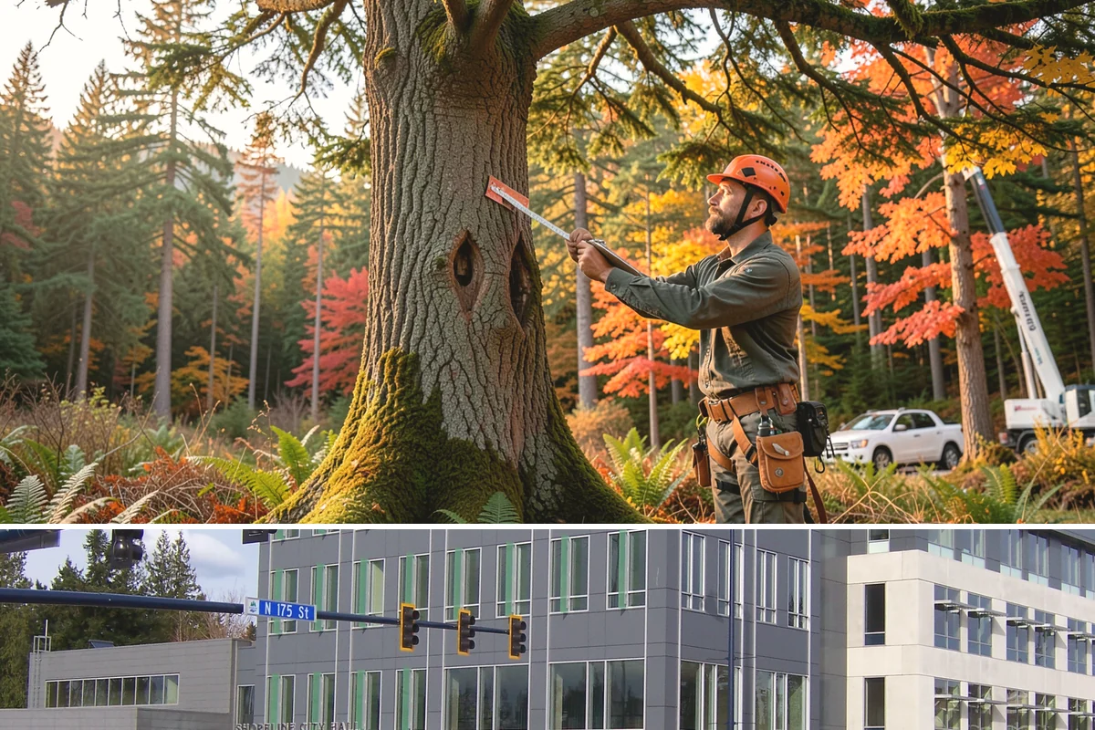 Crane-assisted tree removal in Shoreline, King County, WA - This service can be performed year-round in Puget Sound weather but requires careful planning during wet seasons to manage ground...