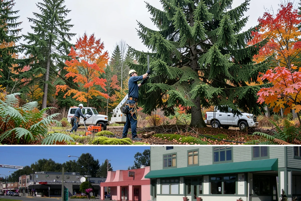 Crane-assisted tree removal in Snoqualmie, King County, WA - This service can be performed year-round in Puget Sound weather but requires careful planning during wet seasons to manage ground...