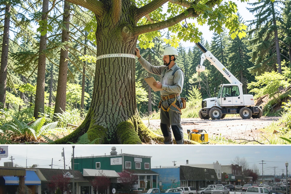 Crane-assisted tree removal in Stanwood, Snohomish County, WA - This service can be performed year-round in Puget Sound weather but requires careful planning during wet seasons to manage ground...