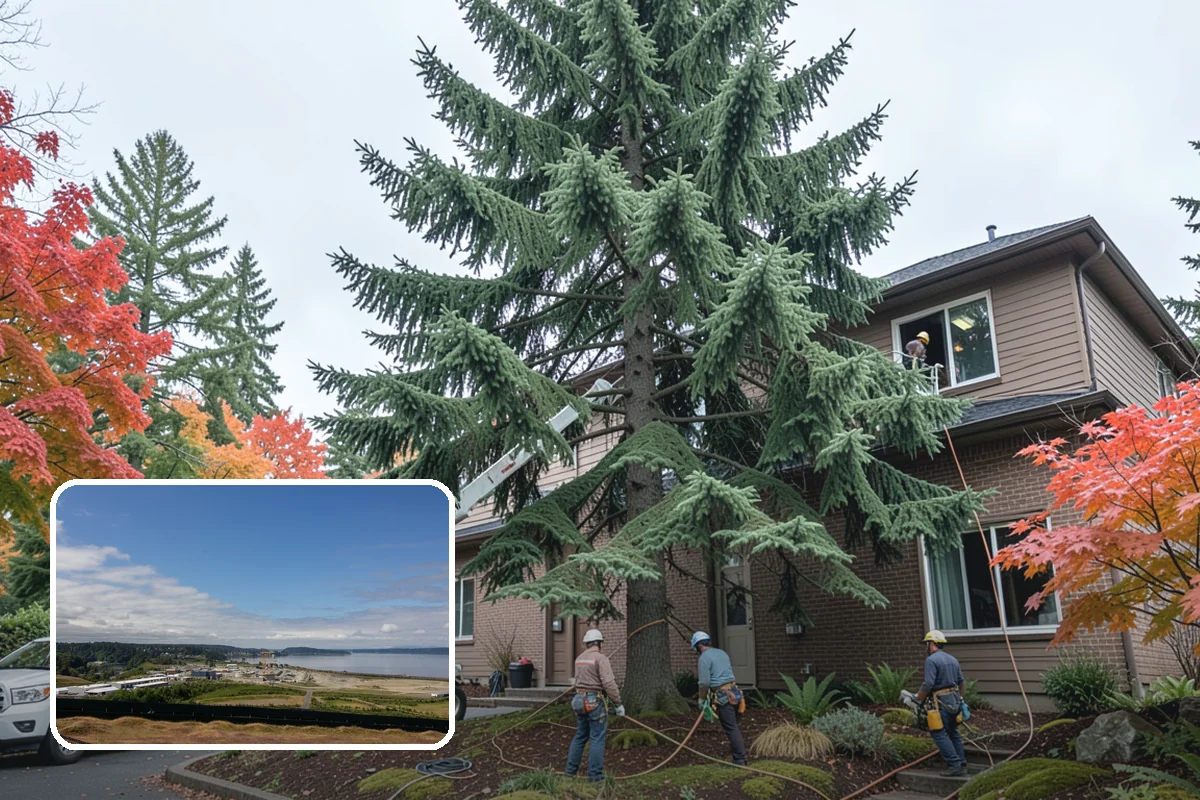 Crane-assisted tree removal in University Place, Pierce County, WA - Removes safety hazards and reduces liability