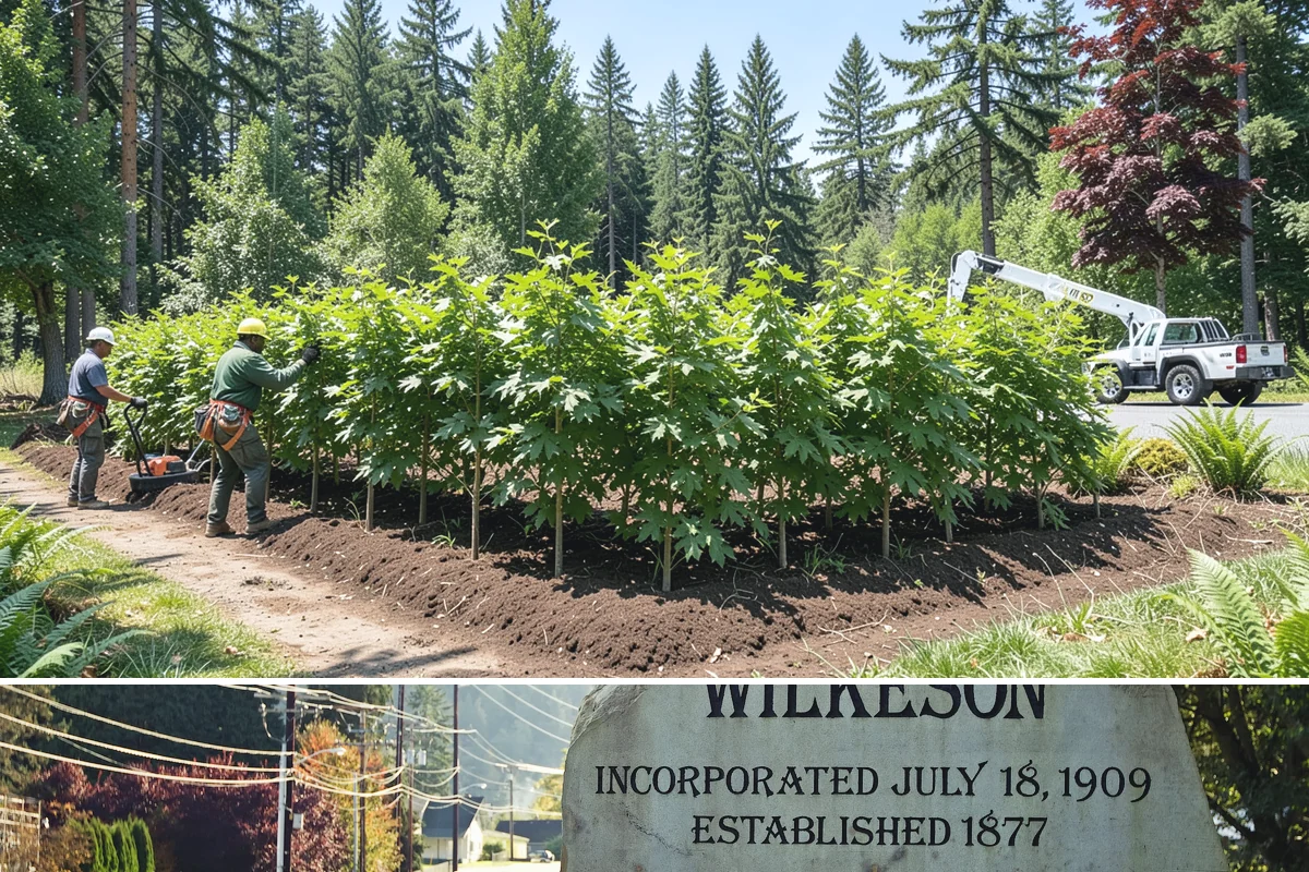 Crane-assisted tree removal in Wilkeson, Pierce County, WA - This service can be performed year-round in Puget Sound weather but requires careful planning during wet seasons to manage ground...