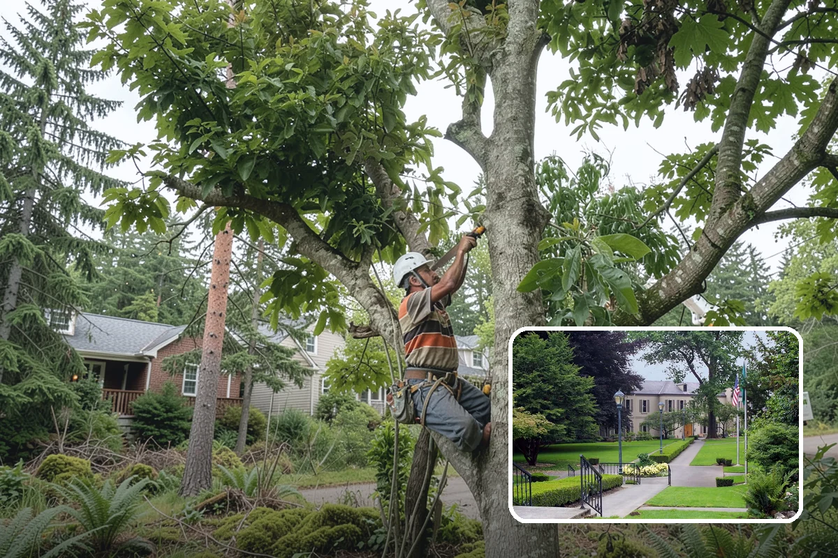Crane-assisted tree removal in Woodinville, King County, WA - Removes safety hazards and reduces liability