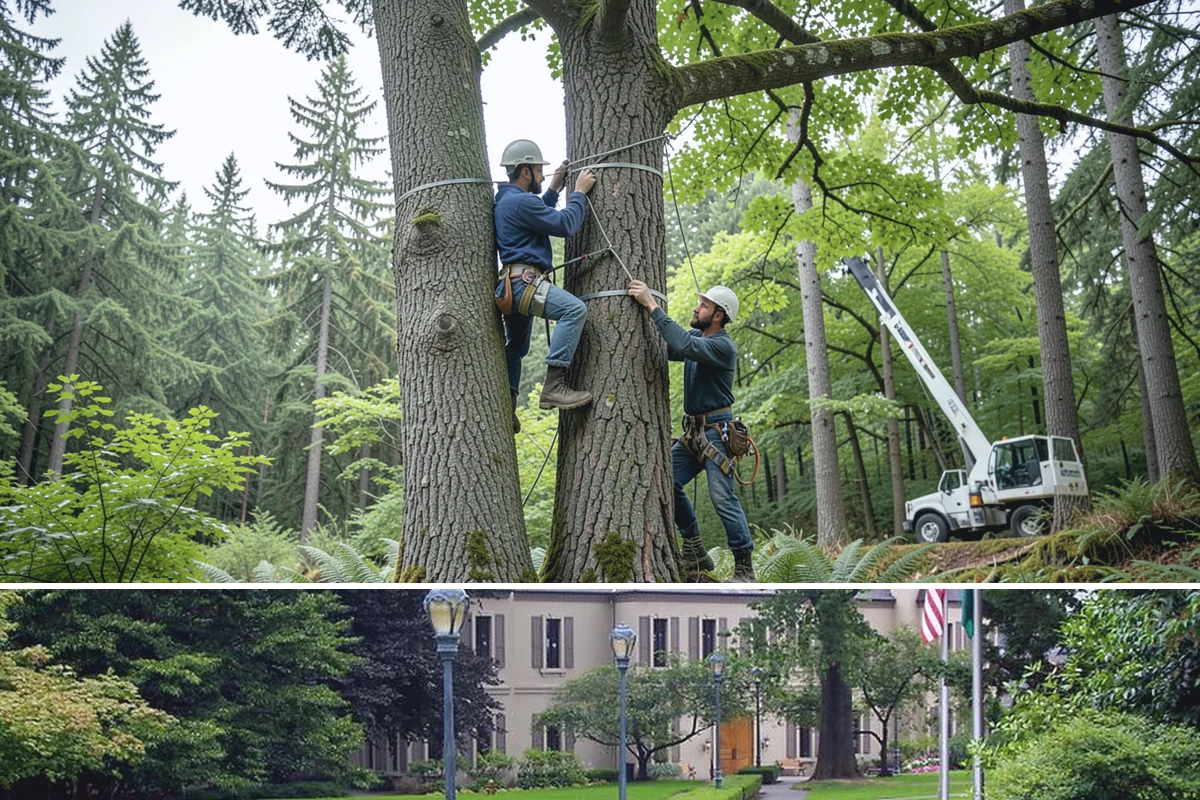 Crane-assisted tree removal in Woodinville, King County, WA - This service can be performed year-round in Puget Sound weather but requires careful planning during wet seasons to manage ground...