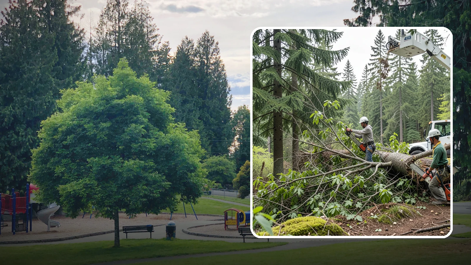 Crown cleaning in Bonney Lake, Pierce County, WA - The selective removal of dead, dying, diseased, and weakly attached branches from the crown.