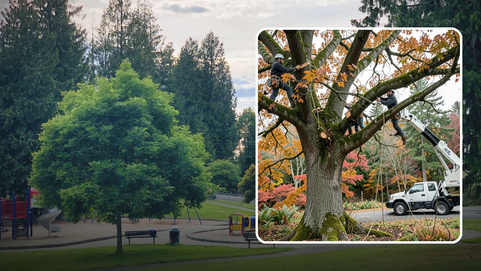 Crown raising in Bonney Lake, Pierce County, WA - The removal of lower branches to raise the height of the crown.