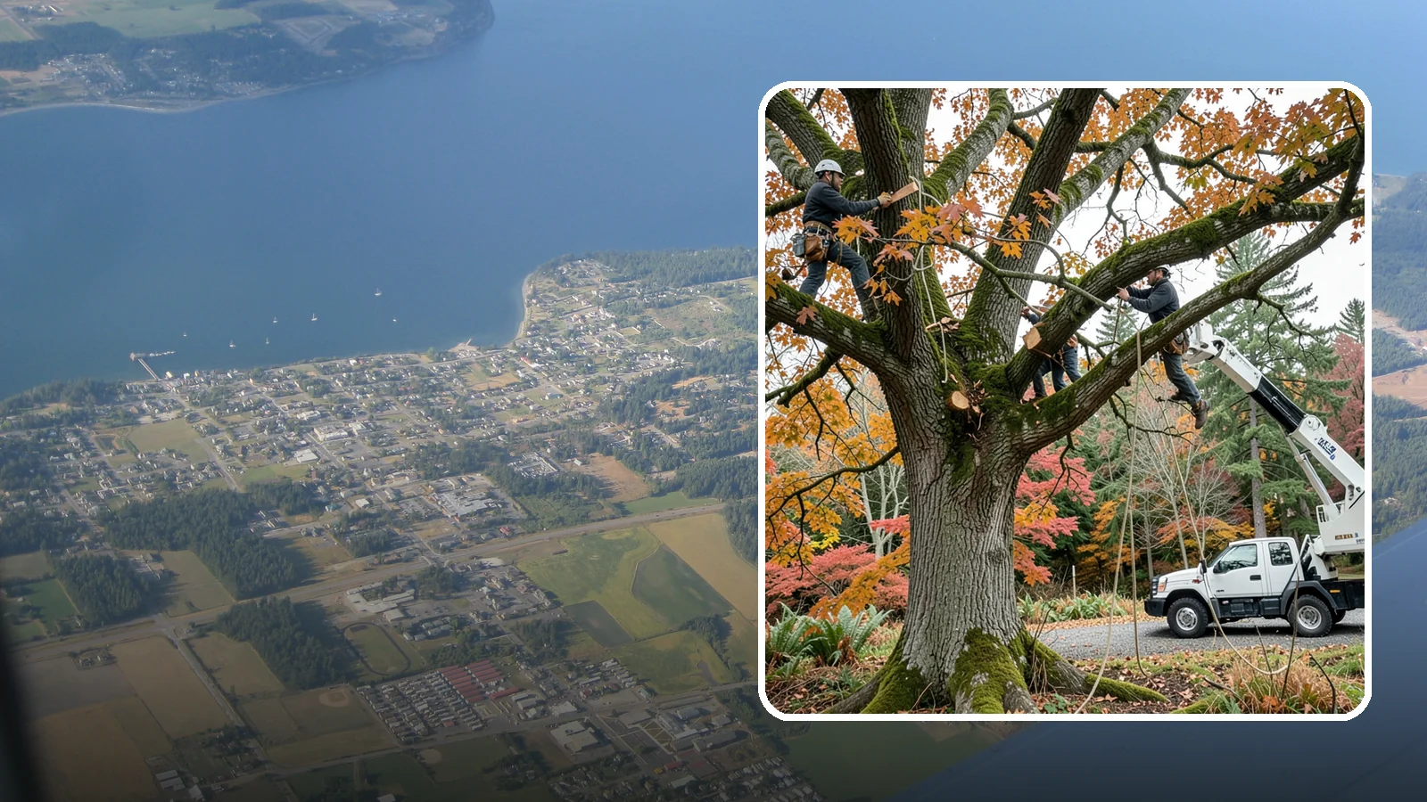 Crown raising in Coupeville, Island County, WA - The removal of lower branches to raise the height of the crown.