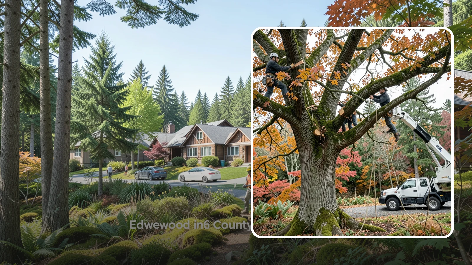 Crown raising in Edgewood, Pierce County, WA - The removal of lower branches to raise the height of the crown.