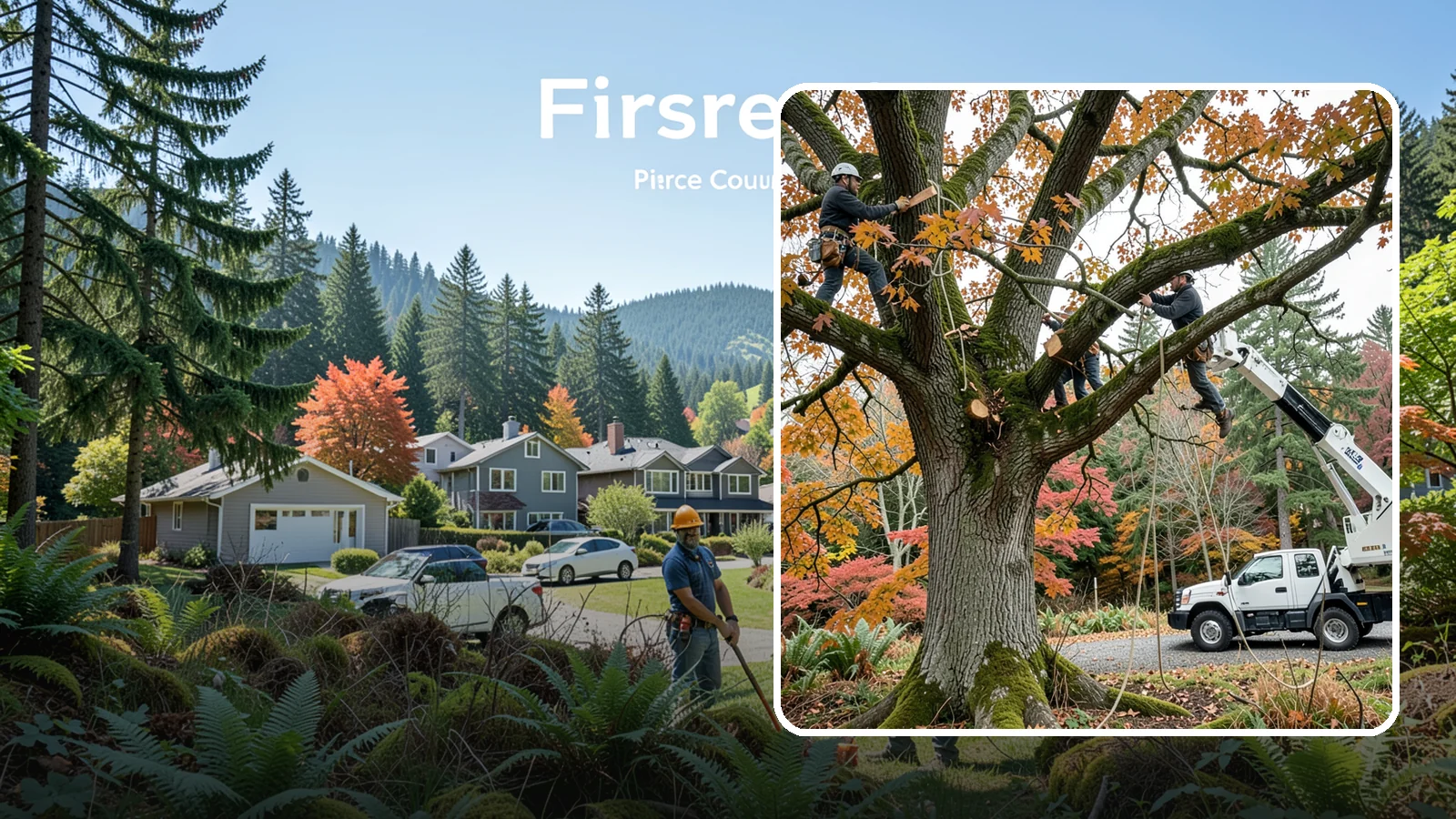 Crown raising in Fircrest, Pierce County, WA - The removal of lower branches to raise the height of the crown.