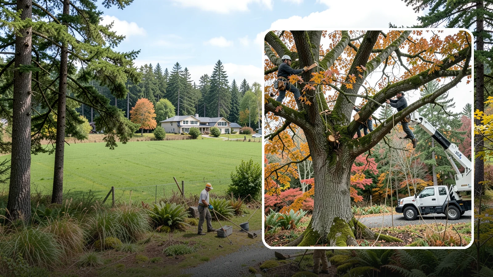Crown raising in Lyman, Skagit County, WA - The removal of lower branches to raise the height of the crown.