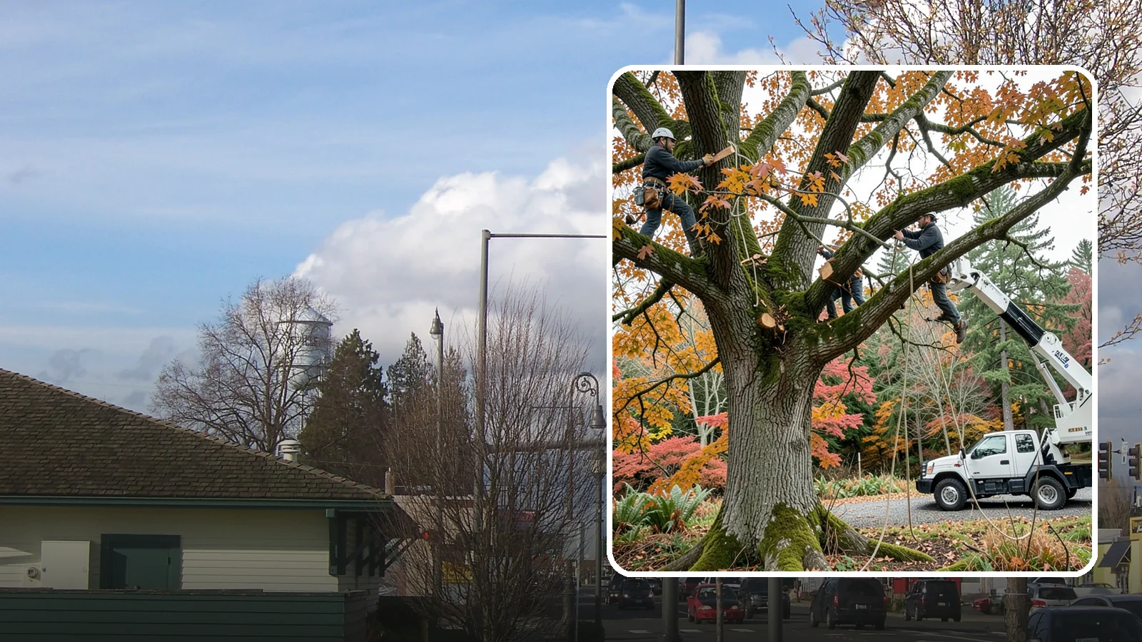Crown raising in Marysville, Snohomish County, WA - The removal of lower branches to raise the height of the crown.