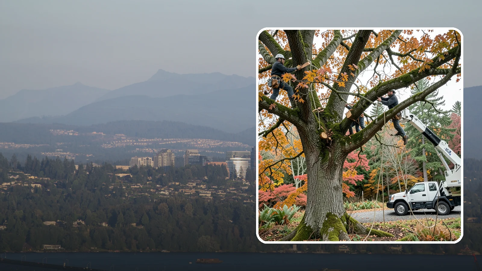Crown raising in Medina, King County, WA - The removal of lower branches to raise the height of the crown.
