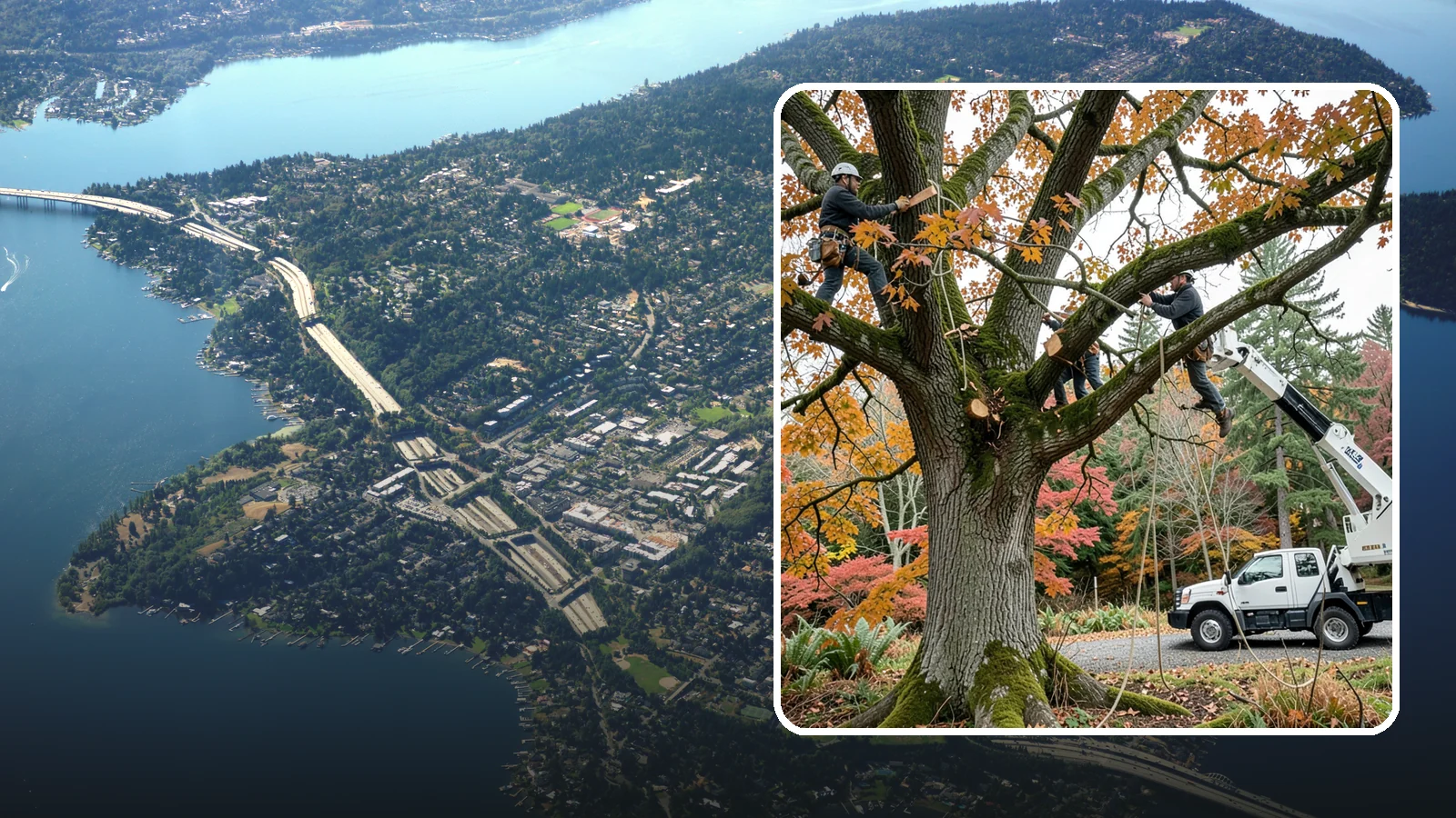 Crown raising in Mercer Island, King County, WA - The removal of lower branches to raise the height of the crown.