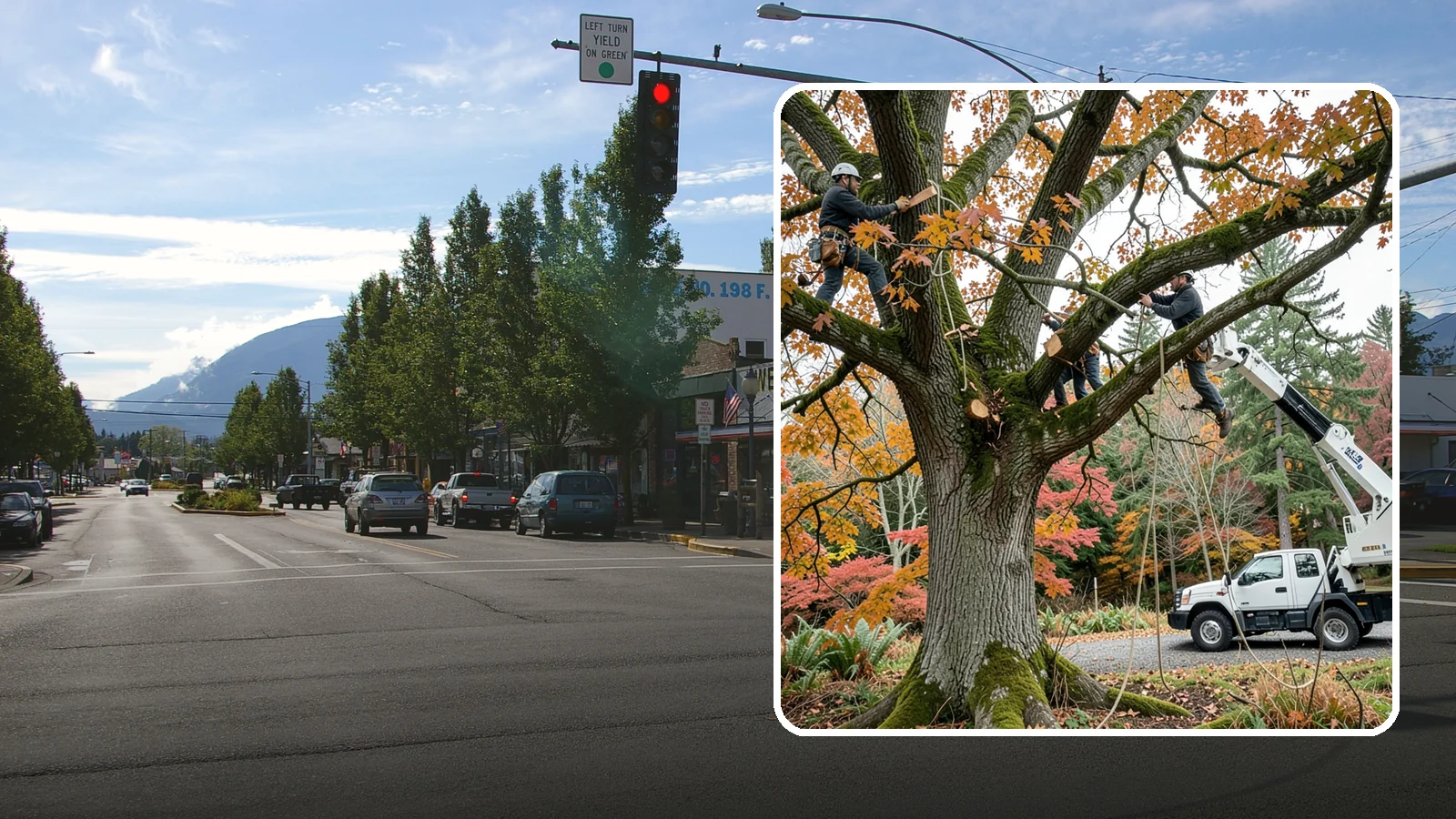 Crown raising in North Bend, King County, WA - The removal of lower branches to raise the height of the crown.