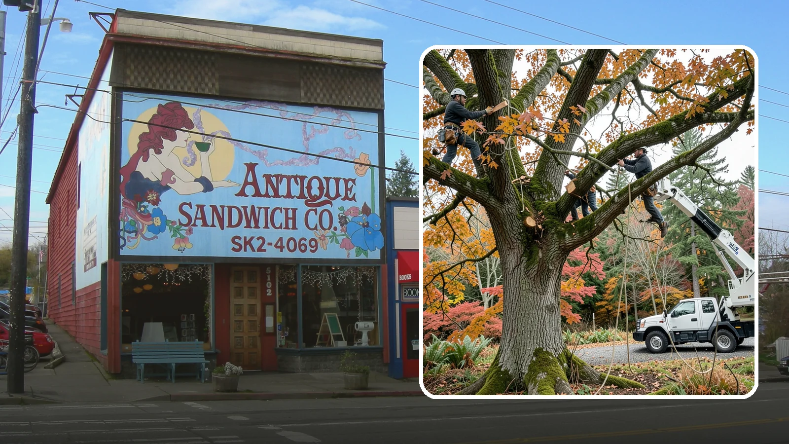 Crown raising in Ruston, Pierce County, WA - The removal of lower branches to raise the height of the crown.